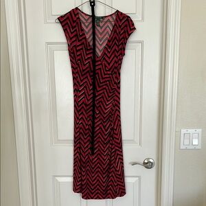 Lauren Ralph Lauren Red Midi Dress with V-Neck and Flutter Sleeves
